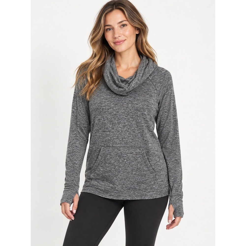 Lands' End Sport Women's M 10-12 Gray Cowl Neck Hoodie Thumbholes Activewear